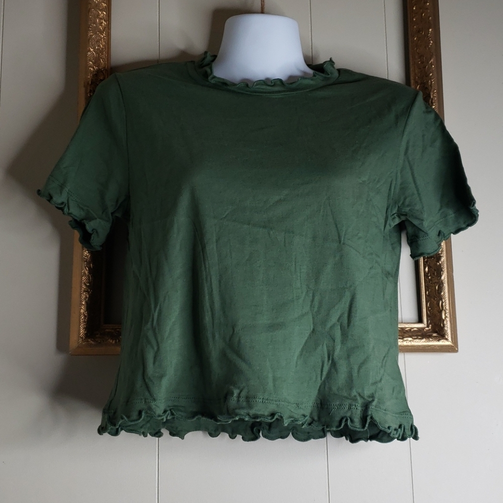 silence + noise Forest Green Ruffle Edge Short Sleeve Tee